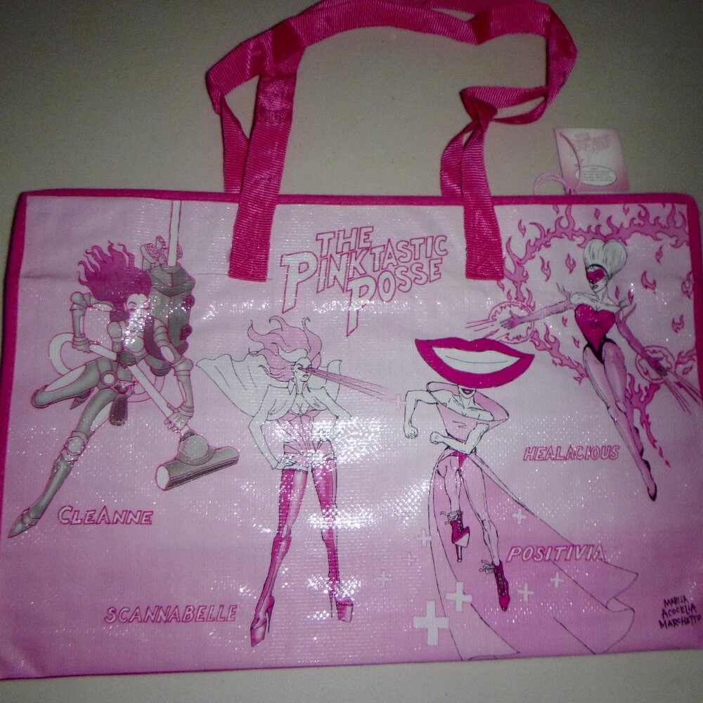PINK BLOOMINGDALES REUSABLE TOTE BAG PVC ZIPPER ACROSS TOP 2008